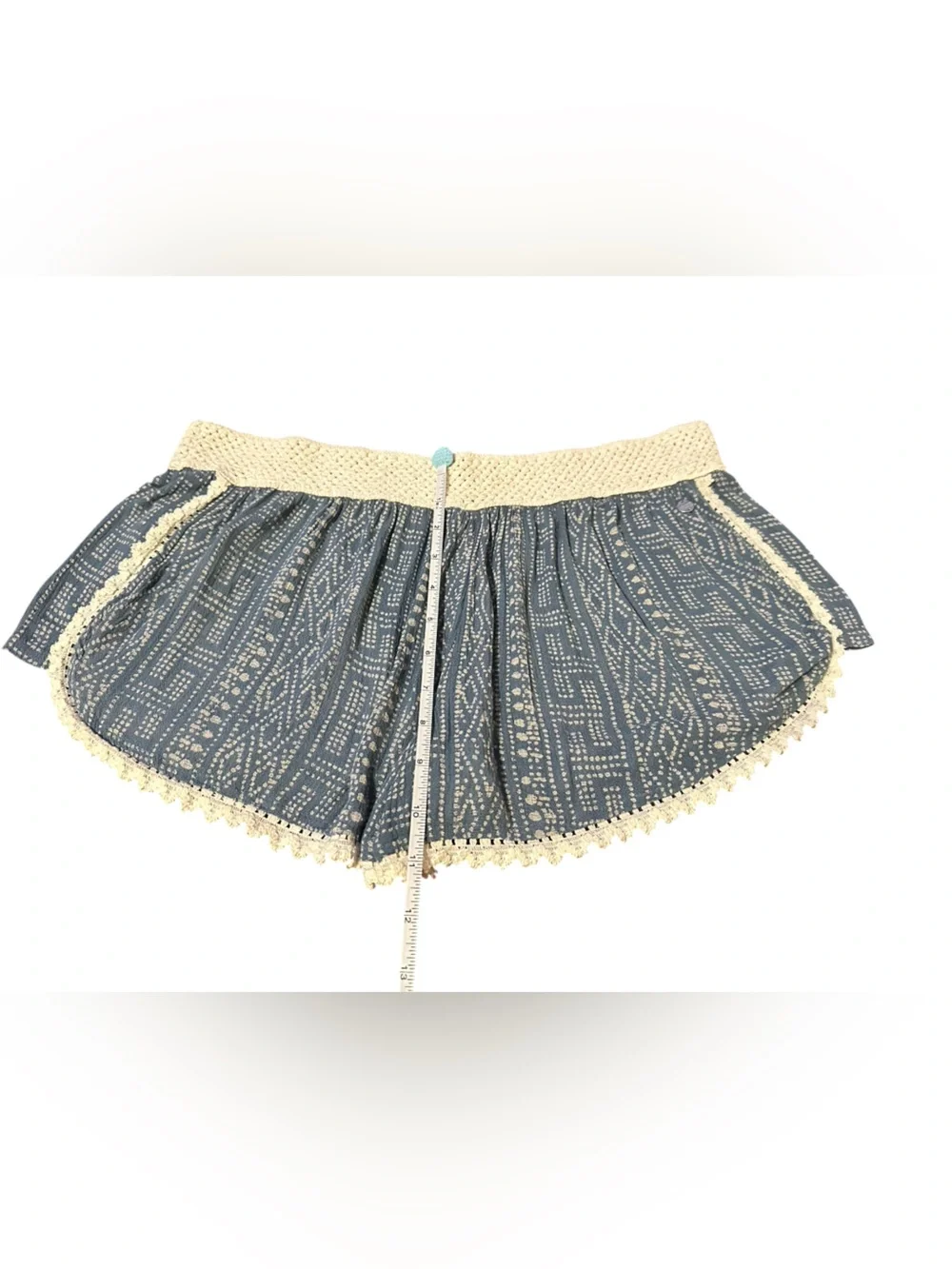 Rip Curl Blue Patterned Crochet Waist Shorts with Cream Trim